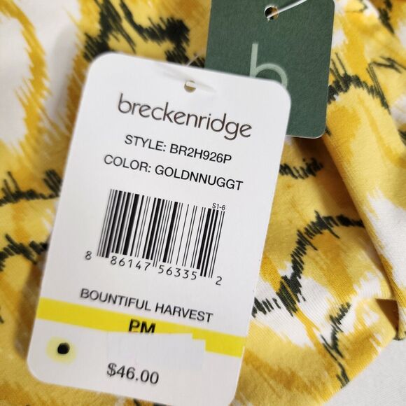 Breckenridge Petite Womens Top Size PM Yellow Black Embellished Neck 3/4 Sleeve - Picture 8 of 10